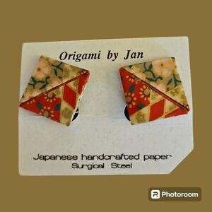 Artisan Handmade Origami By Jan Japanese Square Clip-on Earrings
